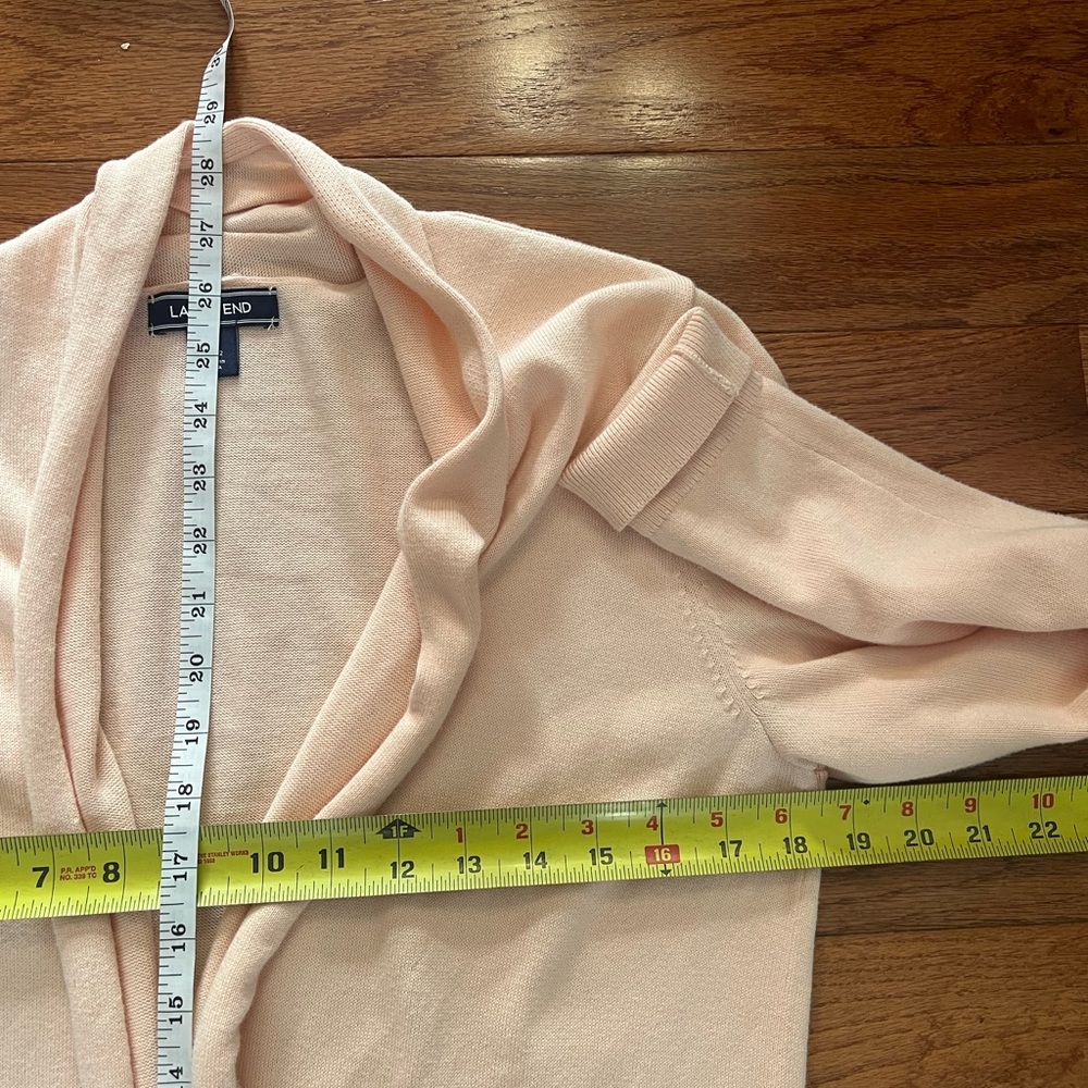 Peach Knit Cardigan Cotton Long sleeve Roll Hem Open Front Sweater Layering Top - Picture 4 of 10